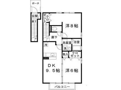 梟の杜コートB棟(2DK/2階)の間取り写真