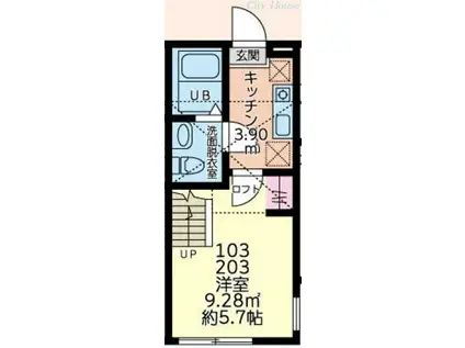 アカリエおださが(1K/1階)の間取り写真