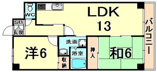 ボナール伊丹(2LDK/3階)の間取り写真