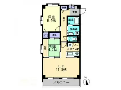 フォブール・エテルナ日暮(2LDK/1階)の間取り写真