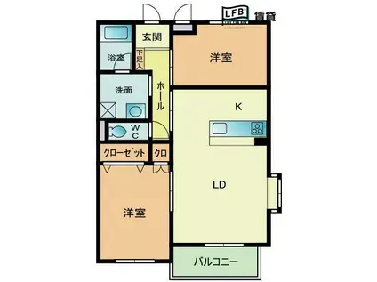 ゼルコバI(2LDK/1階)の間取り写真