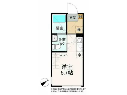ローズハイツ山手(ワンルーム/2階)の間取り写真