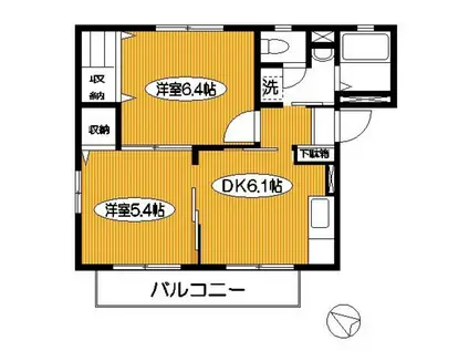 ミア・フォーレス(2DK/1階)の間取り写真