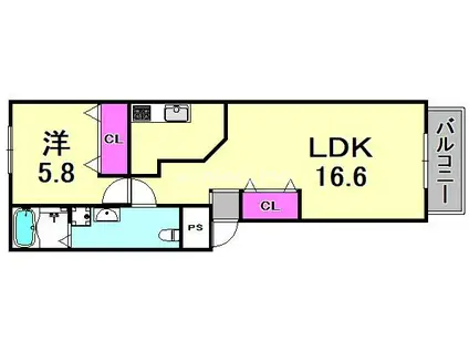 エアリースクウェア(1LDK/1階)の間取り写真