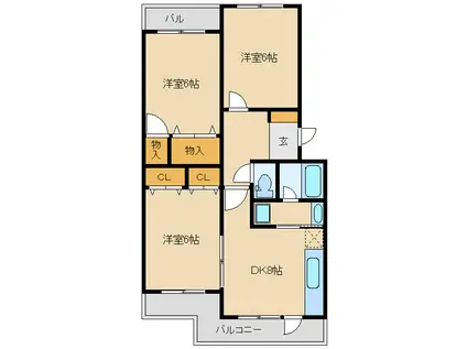 宮崎台オークビレッジE(3DK/3階)の間取り写真