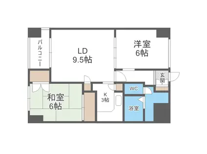 バームハイツ琴似 BARM HAIGHTS KOTONI(2LDK/6階)の間取り写真