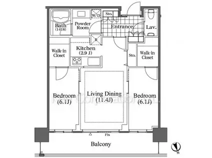 芝浦アイランド ブルームタワー(2LDK/25階)の間取り写真