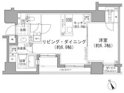 パークハビオ八丁堀(1LDK/6階)の間取り写真