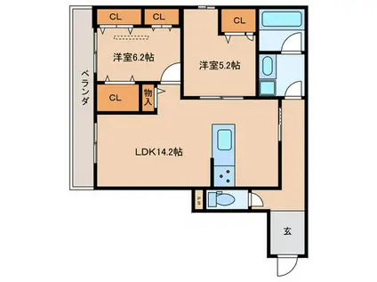 D-RESIDENCE荘園B(2LDK/2階)の間取り写真