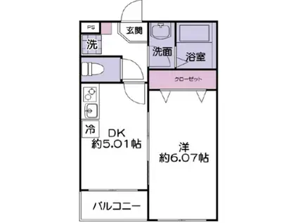 クレイブ三橋(1DK/1階)の間取り写真