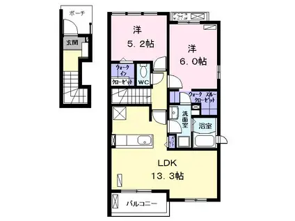 フラン II(2LDK/2階)の間取り写真