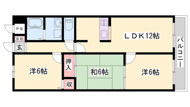 パティオ太子(3LDK/3階)の間取り写真