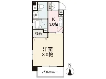プレステ 98(1K/3階)の間取り写真