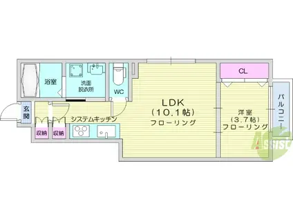 キララ鈎取本町1(1LDK/1階)の間取り写真