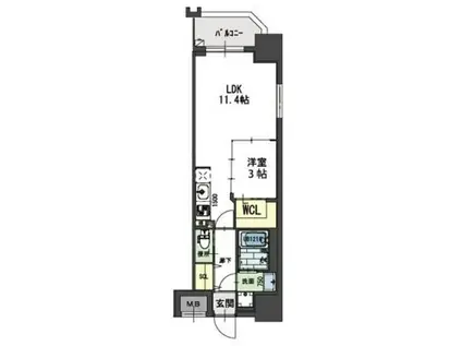 ラ・フォルム本町ウエスト(1LDK/3階)の間取り写真