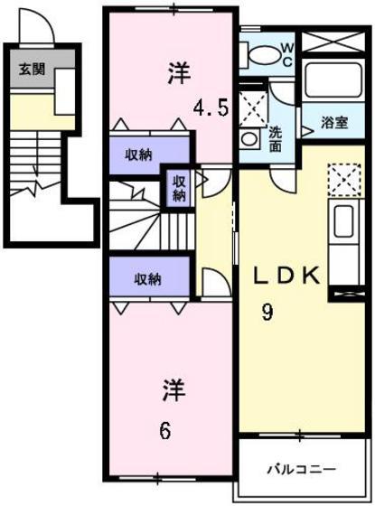 シャポー ルージュM(2LDK/2階)の間取り写真