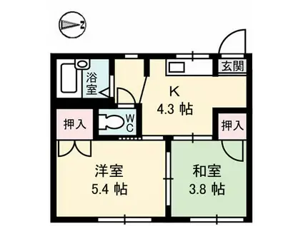 コーポ上山B棟(2K/1階)の間取り写真