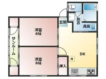 K2ハイツ(2DK/2階)の間取り写真