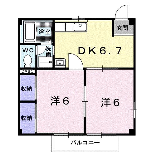 グリーンヒルズA(2DK/2階)の間取り写真