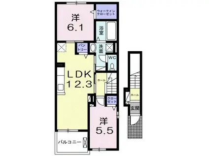 Yフォレスト五個荘(2LDK/2階)の間取り写真