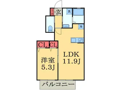 カーサ・フェリーチェ(1LDK/1階)の間取り写真