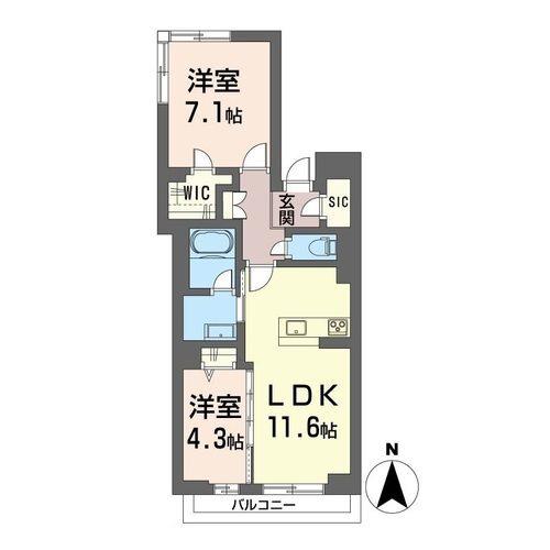 ラフィーネ 泉が丘(2LDK/2階)の間取り写真