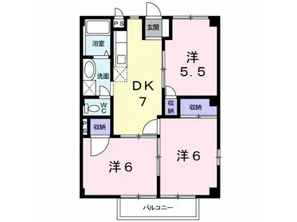 ファミールYA棟(3DK/2階)の間取り写真