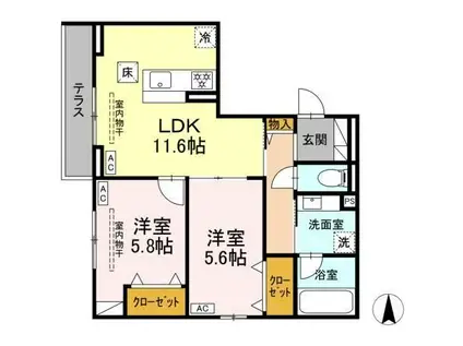 メリディアン ウエスト(2LDK/1階)の間取り写真