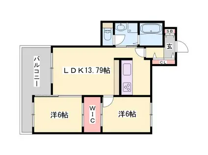 ブルージュ玉手(2LDK/2階)の間取り写真