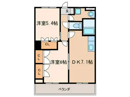 グリーンハイム住吉(2DK/2階)の間取り写真