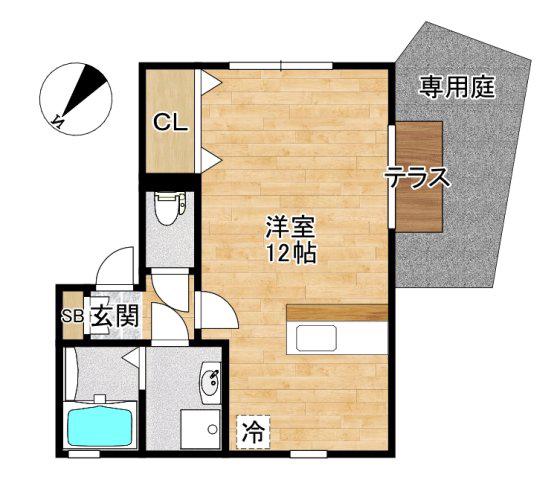 シルクコートA棟(ワンルーム/1階)の間取り写真