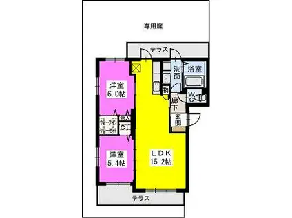 フォレスト荒江(2LDK/1階)の間取り写真