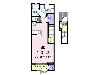 MS NIJIGAHAMA 1KHS(ワンルーム/2階)の間取り写真