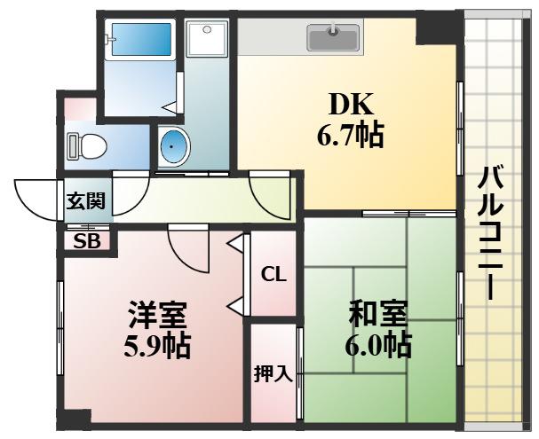 グランディールシャトー(2DK/2階)の間取り写真