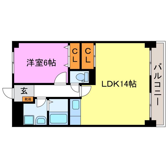 シャンセ虫生野(1LDK/3階)の間取り写真