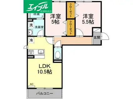 セカンドコート B棟(2LDK/2階)の間取り写真