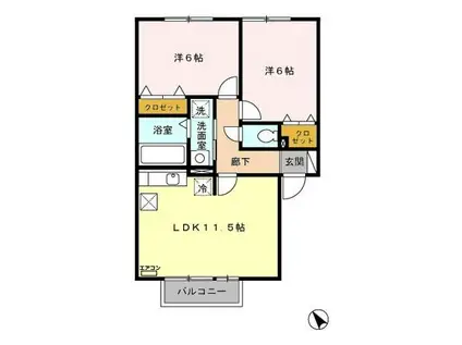 ソレアード壱番館/弐番館 壱(2LDK/1階)の間取り写真