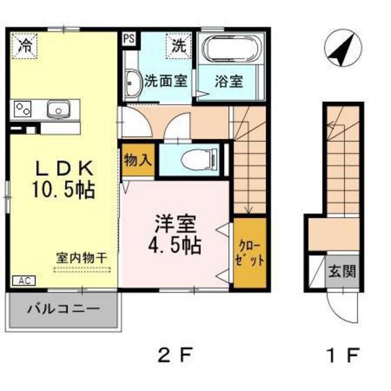 リアンA棟(1LDK/2階)の間取り写真