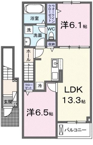 ハーベストヤヨイB(2LDK/2階)の間取り写真