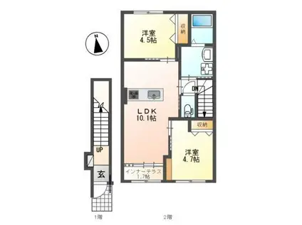 レヴメゾン神山弐番館(2LDK/2階)の間取り写真