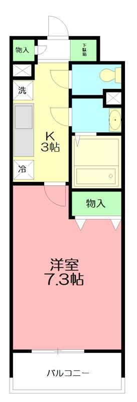 パーシモン湘南(1K/2階)の間取り写真