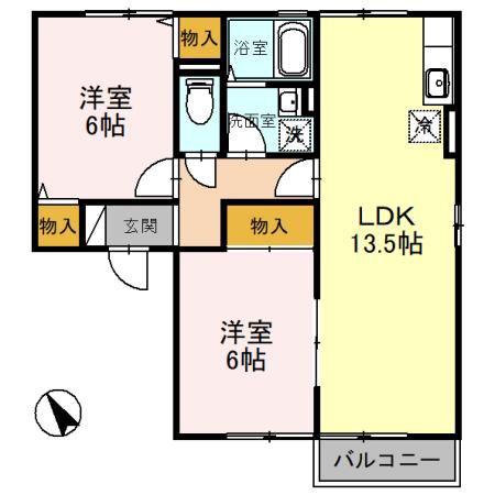 コーポグランデD(2LDK/1階)の間取り写真