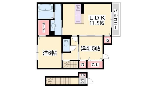 ステラA棟(2LDK/1階)の間取り写真