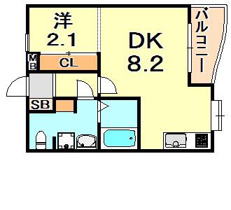 ワコーレ塩屋(1DK/1階)の間取り写真