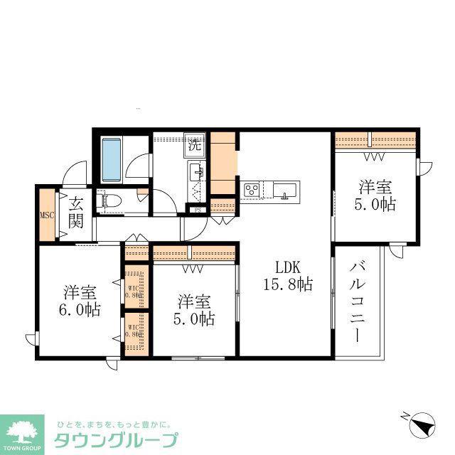 グランヴィラ社台(3LDK/2階)の間取り写真