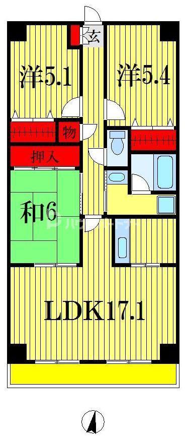 メイプル稲毛(3LDK/2階)の間取り写真