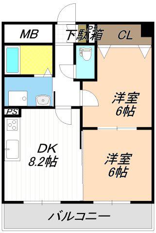 ベルドミール(2LDK/3階)の間取り写真
