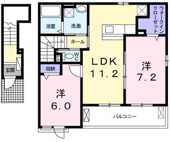 ルミエール ヴォアレA(2LDK/2階)の間取り写真