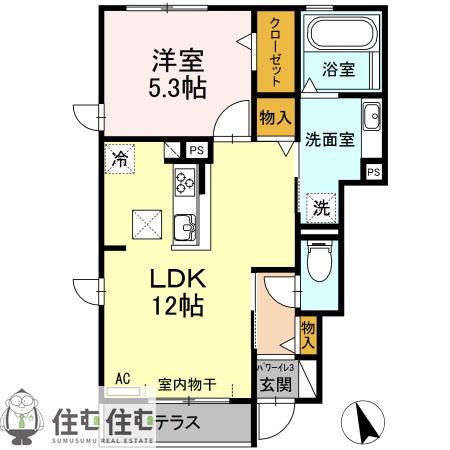 草々庭ハウス B棟(1LDK/1階)の間取り写真