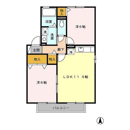 コンフォール花園A(2LDK/2階)の間取り写真